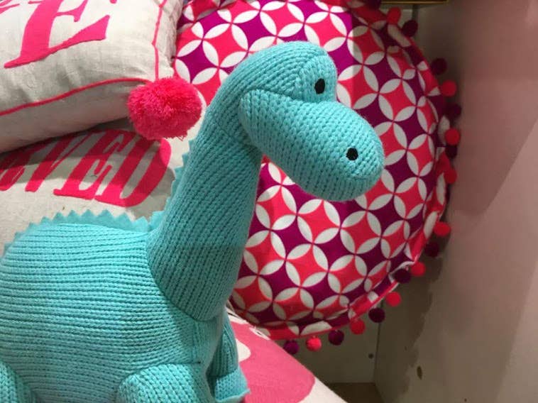 Dinosaur Teddy - Knitted Diplodocus Soft Toy Ice Blue