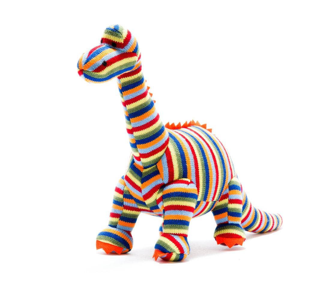 Dinosaur Soft Toy, Knitted Stripe Diplodocus Teddy