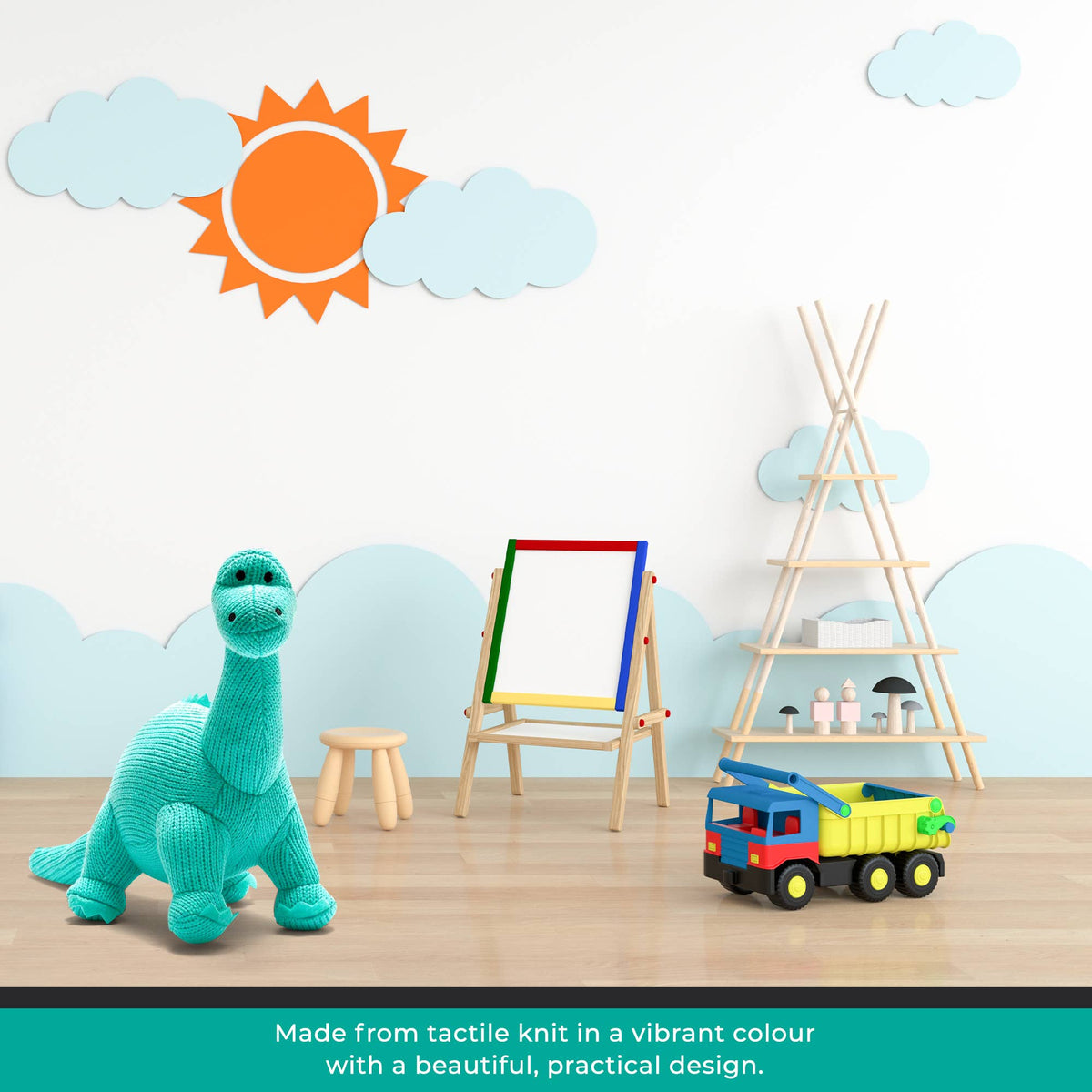Dinosaur Teddy - Knitted Diplodocus Soft Toy Ice Blue