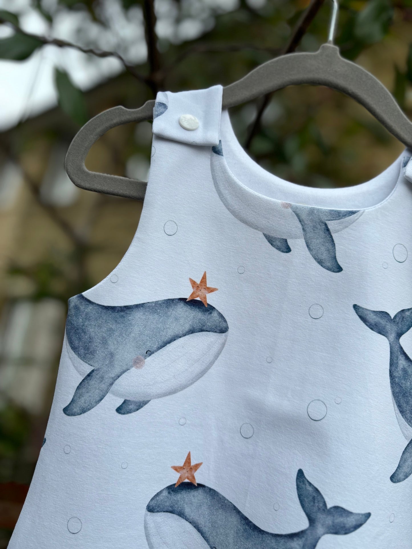 Wishing Whales Rompers (Duck Egg / White) image 1