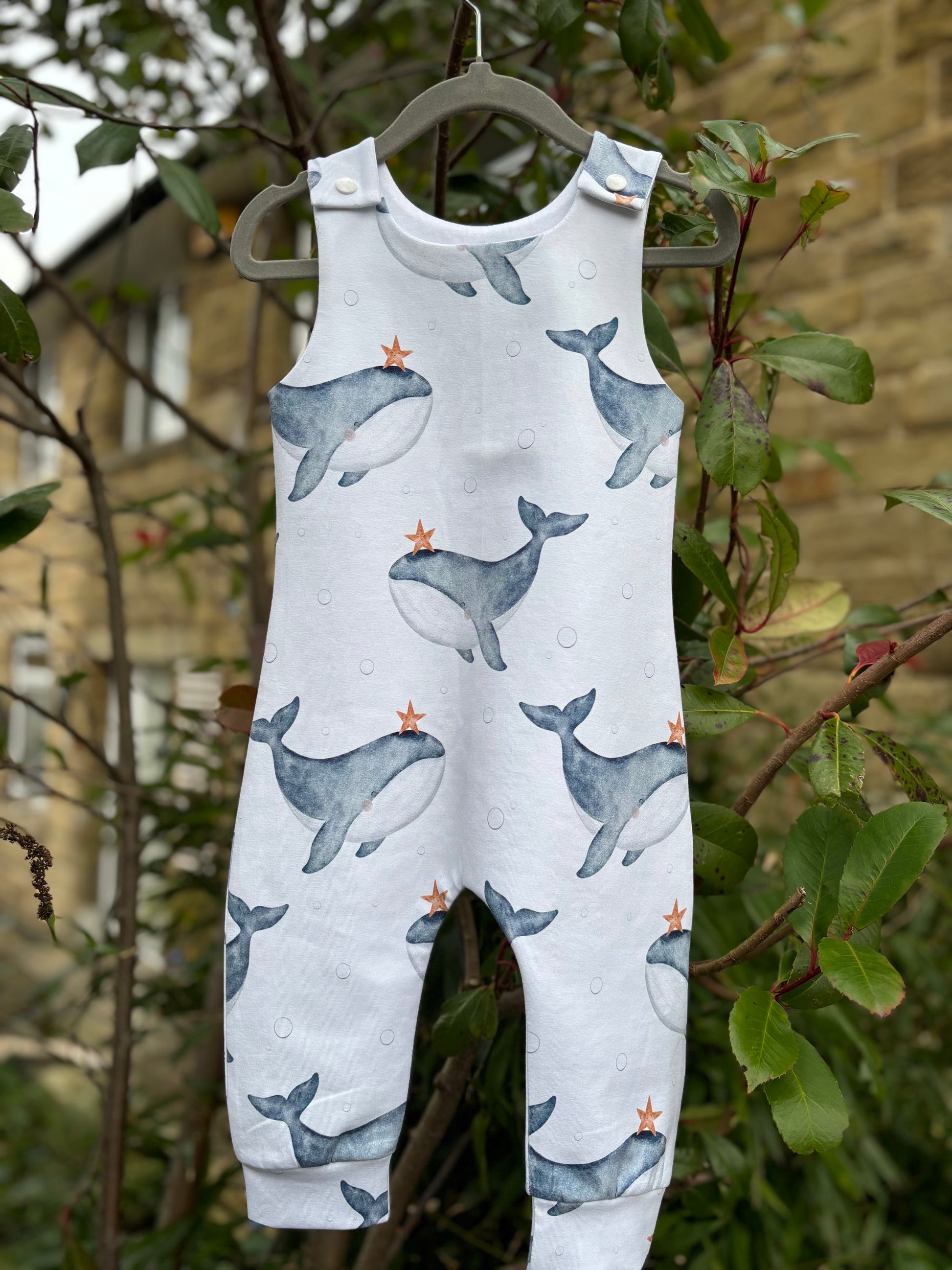 Wishing Whales Rompers (Duck Egg / White) image 2