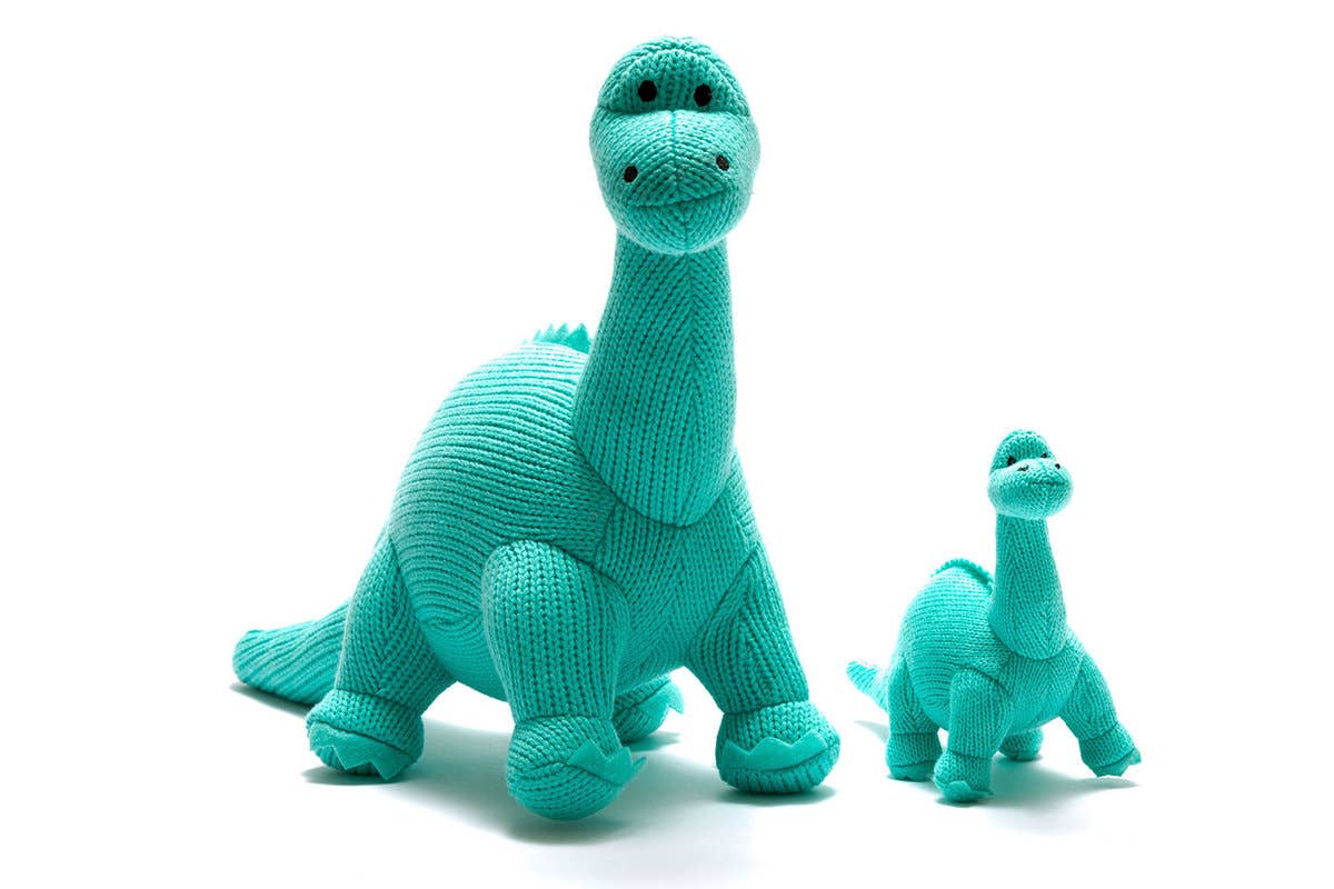 Dinosaur Teddy - Knitted Diplodocus Soft Toy Ice Blue