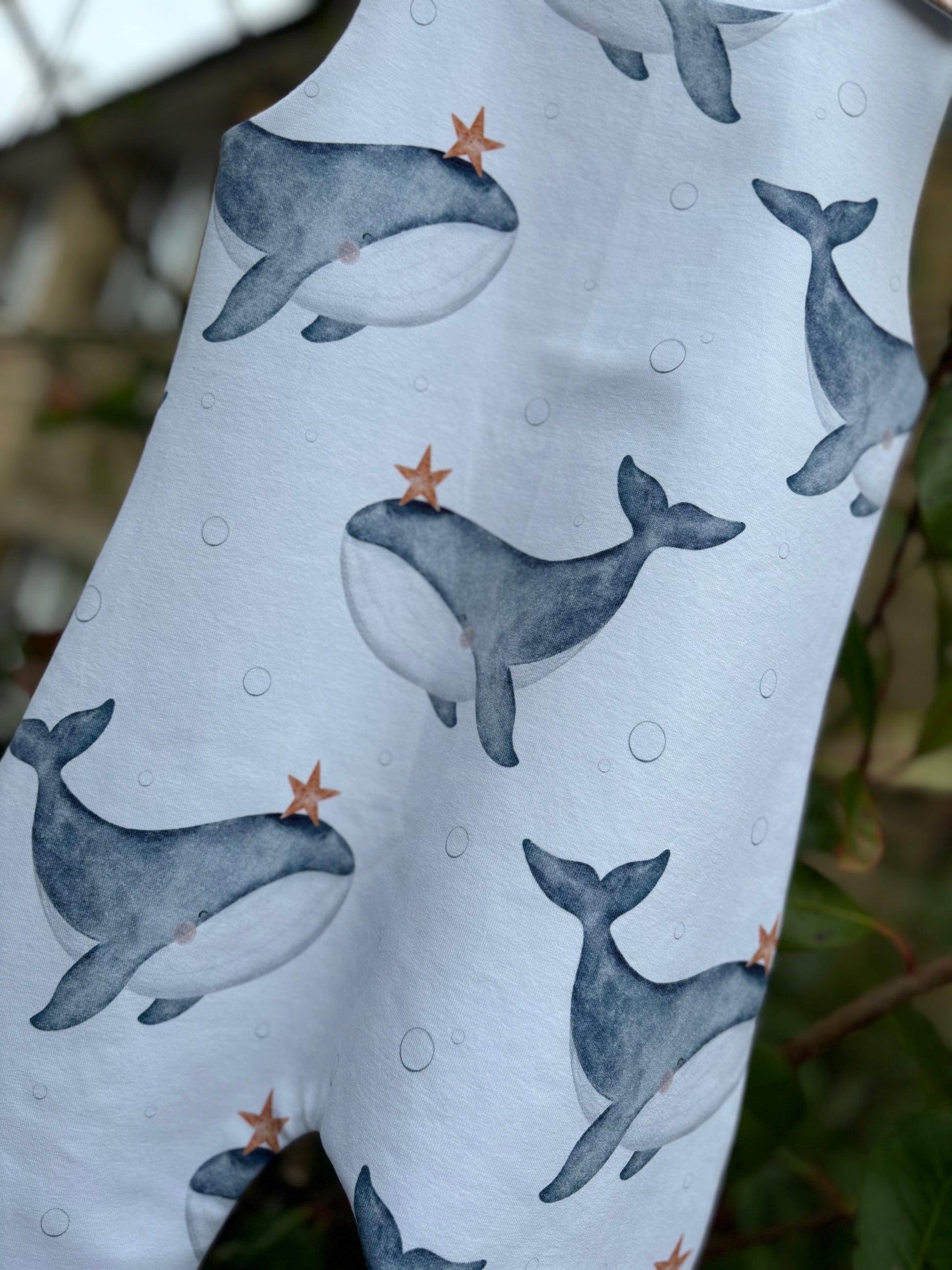 Wishing Whales Rompers (Duck Egg / White) image 0