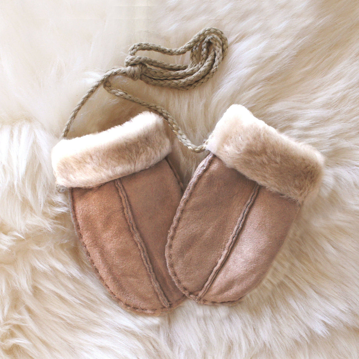 Sheepskin Baby Puddy Mitten - "Keep Safe" Cord