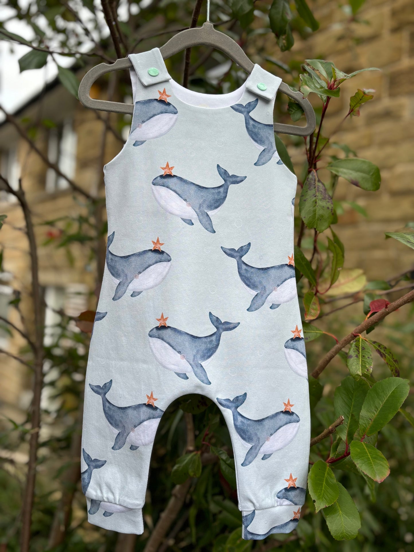 Wishing Whales Rompers (Duck Egg / White) image 5
