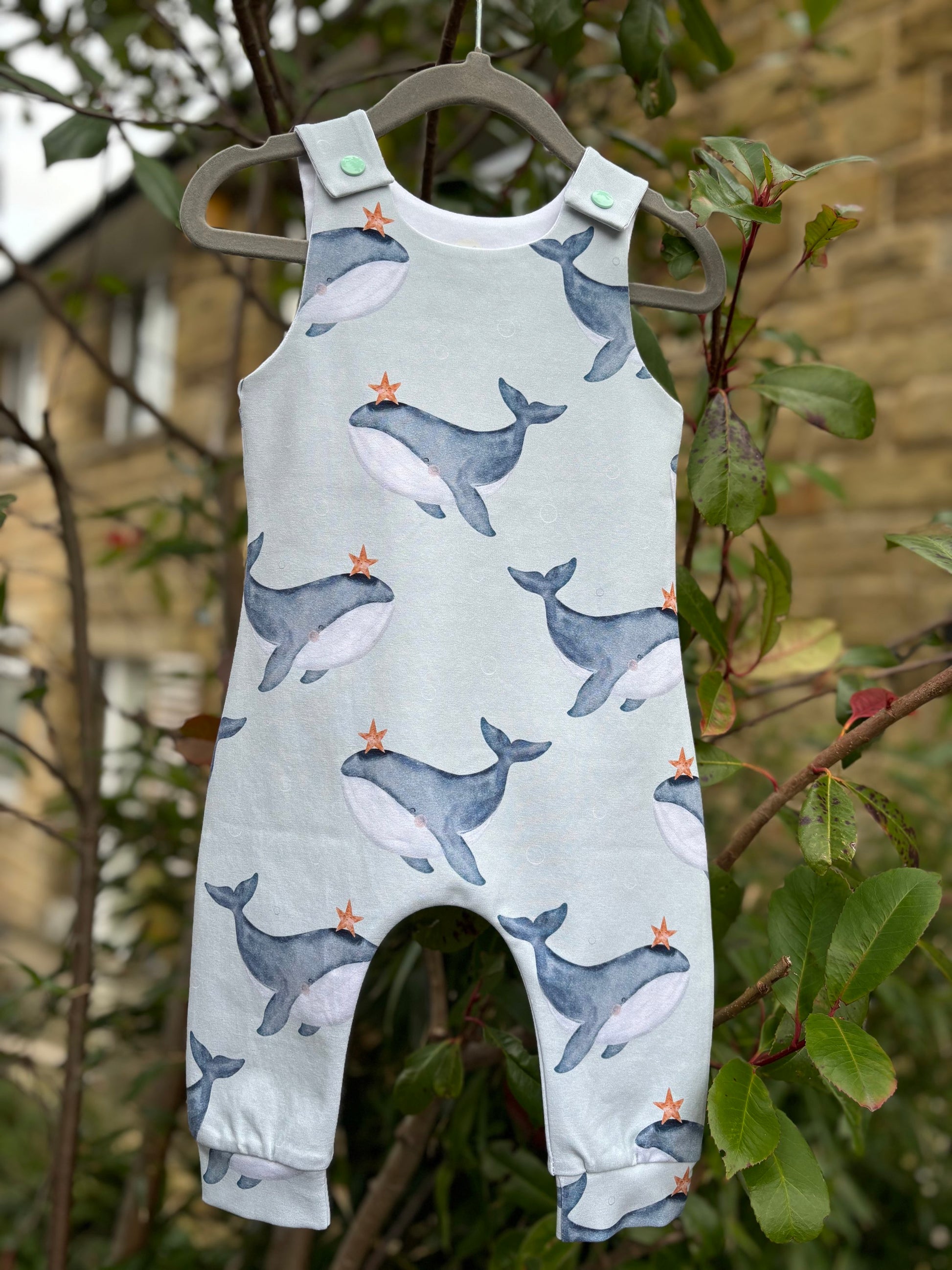 Wishing Whales Rompers (Duck Egg / White) image 5