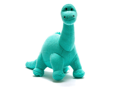 Dinosaur Teddy - Knitted Diplodocus Soft Toy Ice Blue