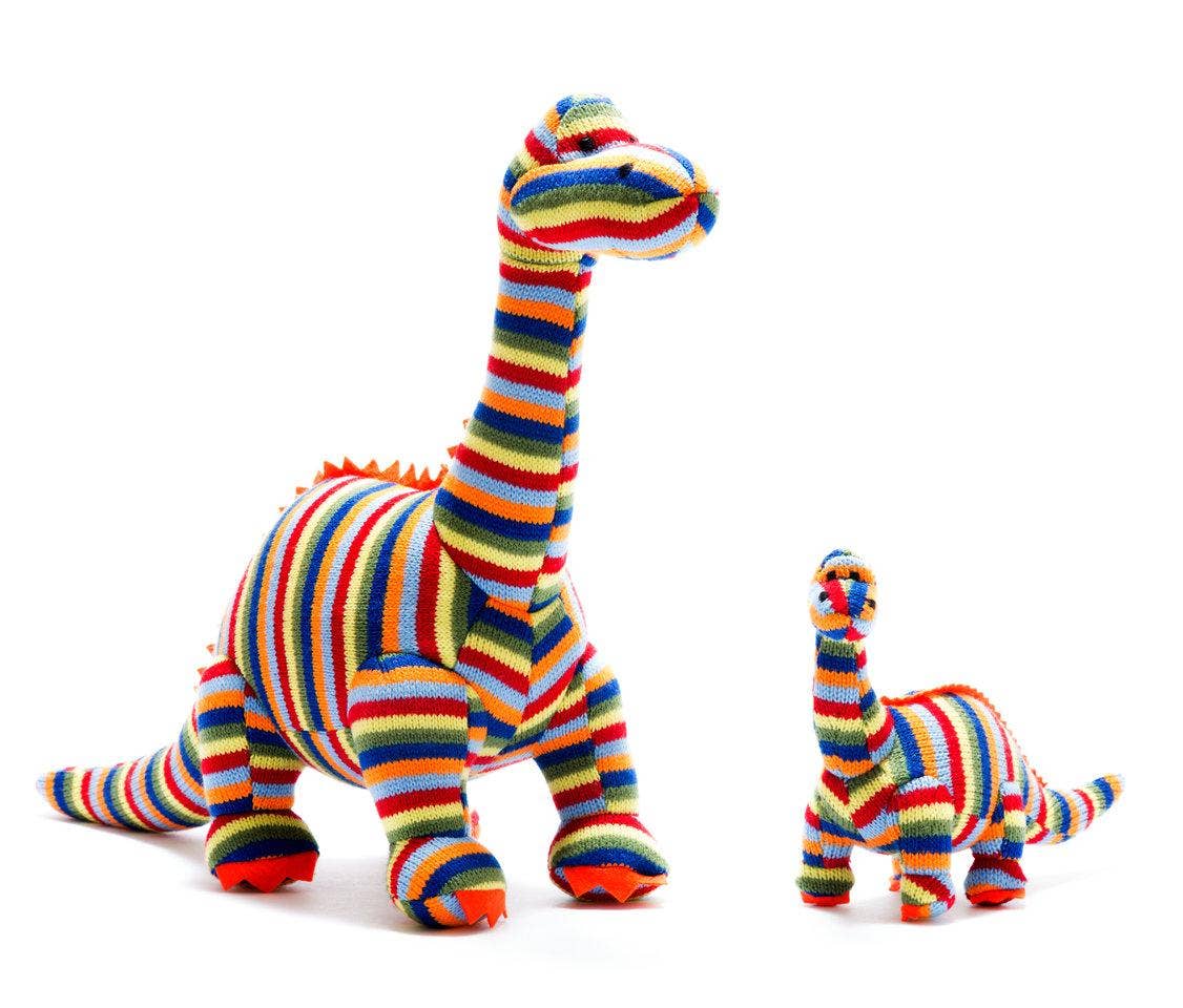 Dinosaur Soft Toy, Knitted Stripe Diplodocus Teddy