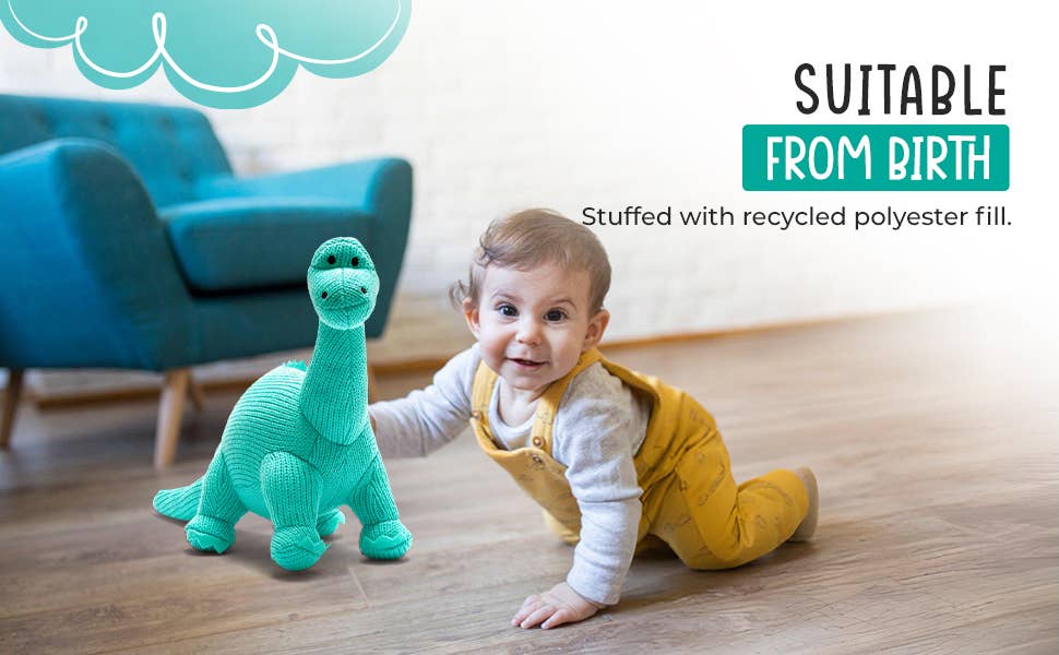 Dinosaur Teddy - Knitted Diplodocus Soft Toy Ice Blue