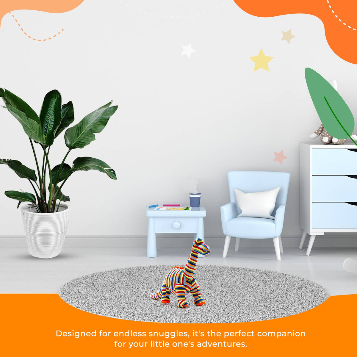 Dinosaur Soft Toy, Knitted Stripe Diplodocus Teddy
