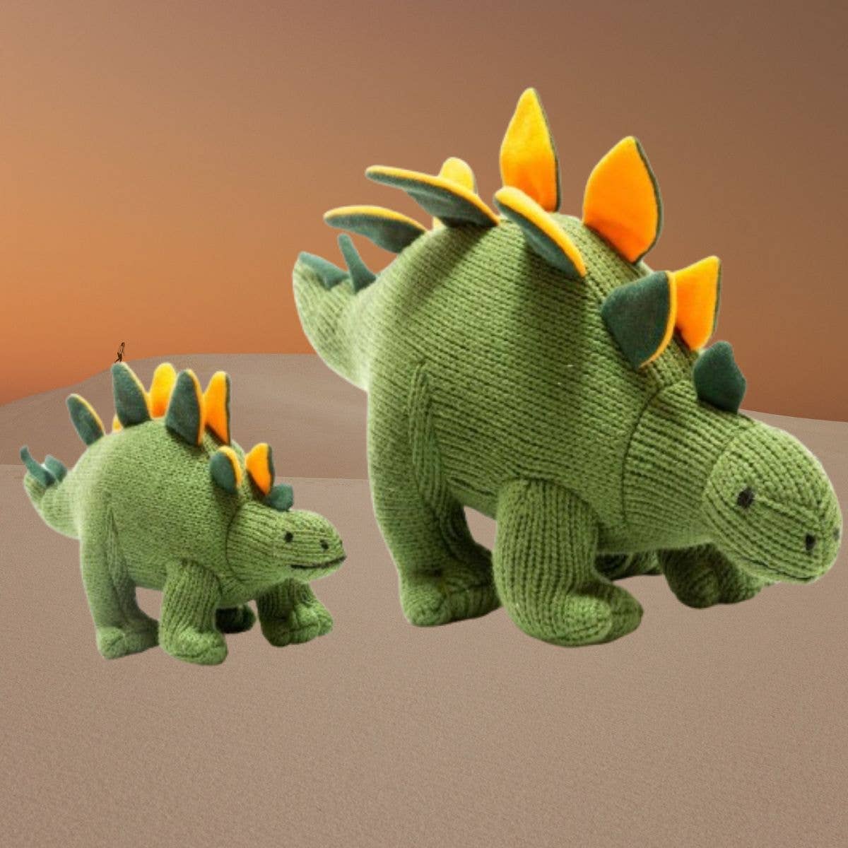 Dinosaur Soft Toy  Knitted Stegosaurus Moss Green and Orange
