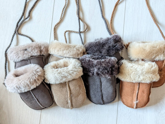 Sheepskin Baby Puddy Mitten - "Keep Safe" Cord