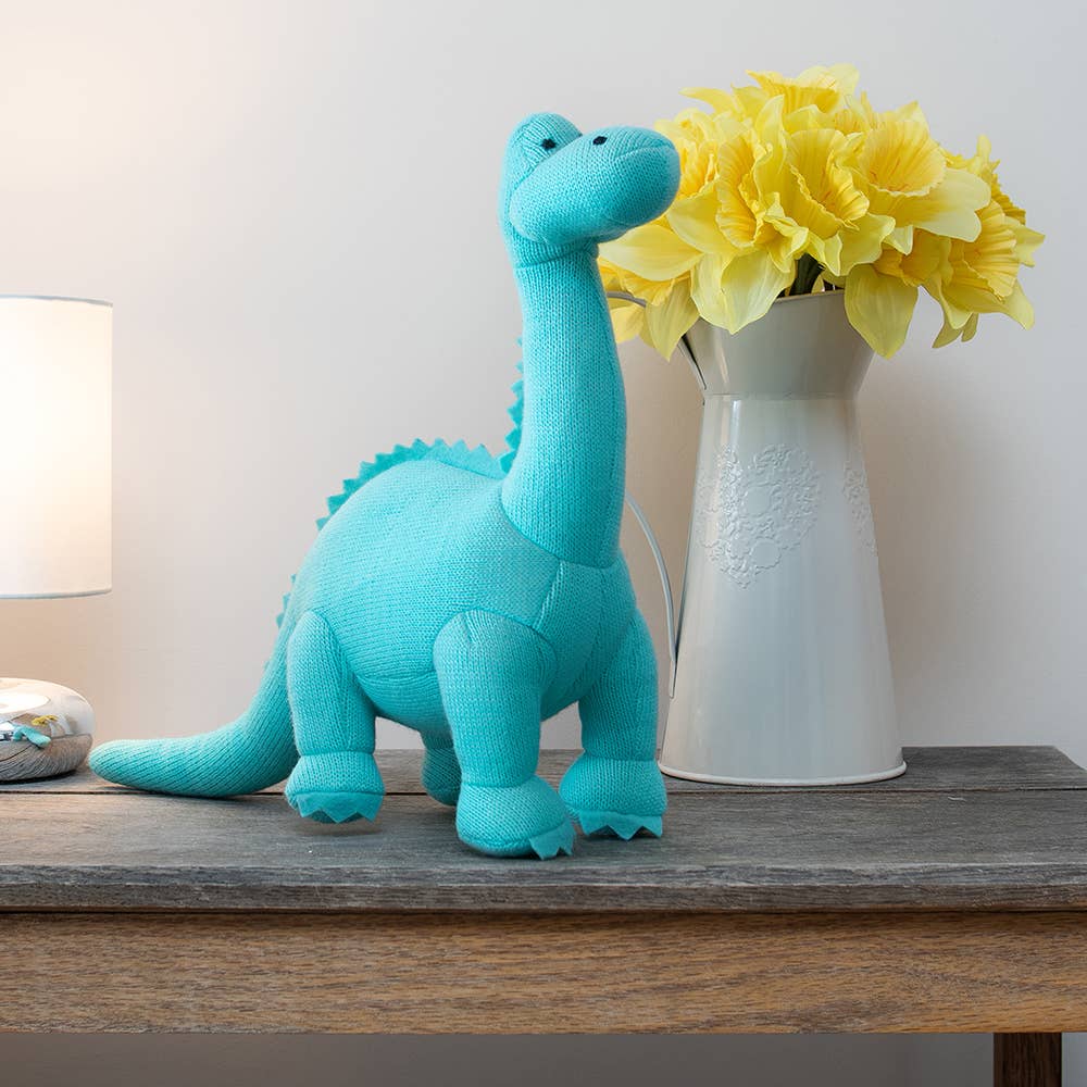 Dinosaur Teddy - Knitted Diplodocus Soft Toy Ice Blue