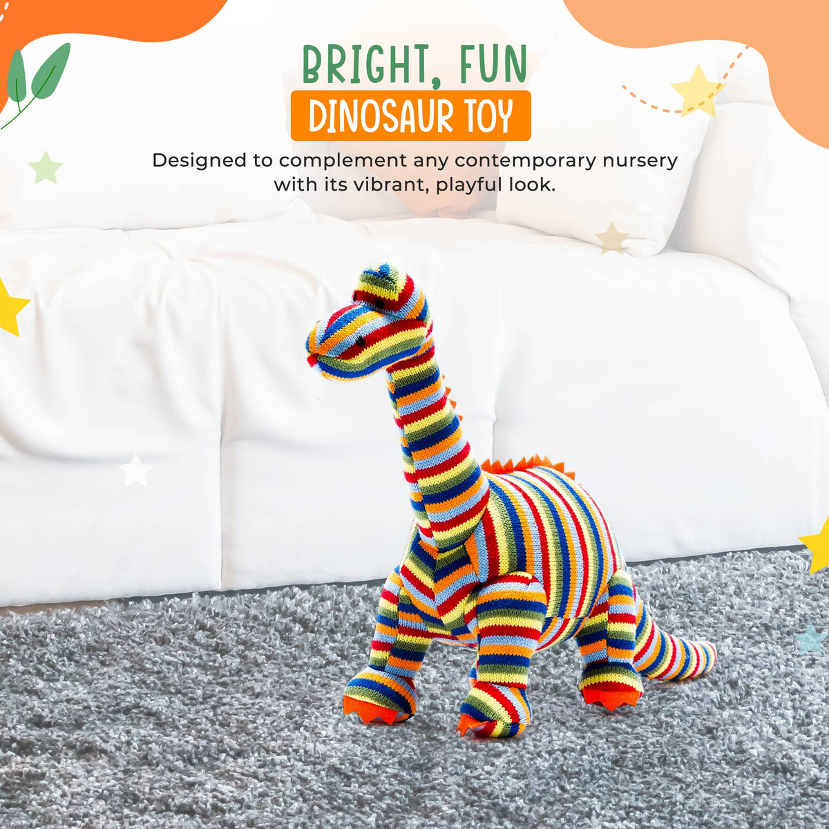 Dinosaur Soft Toy, Knitted Stripe Diplodocus Teddy