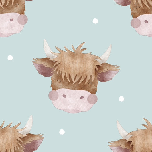 Highland Cow Faces Romper (Blue / Pink) image 0