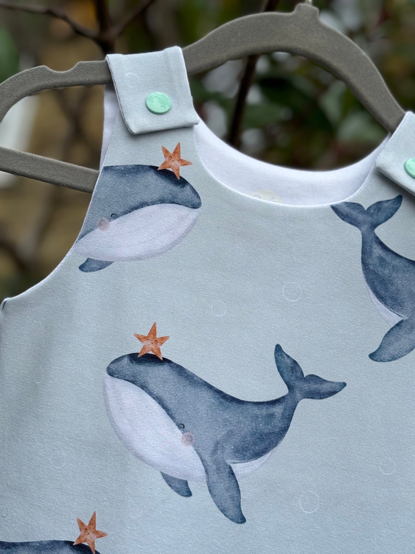 Wishing Whales Rompers (Duck Egg / White) image 4