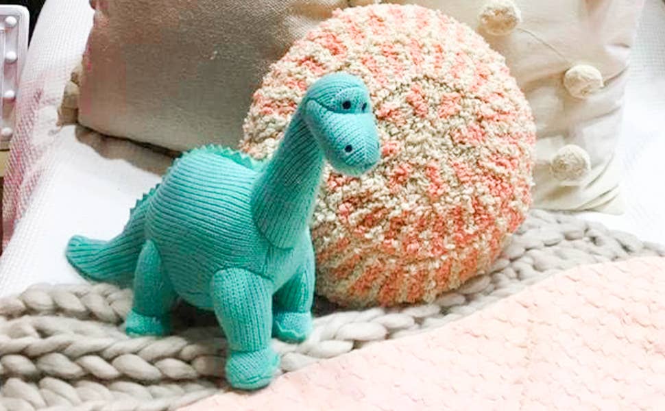 Dinosaur Teddy - Knitted Diplodocus Soft Toy Ice Blue