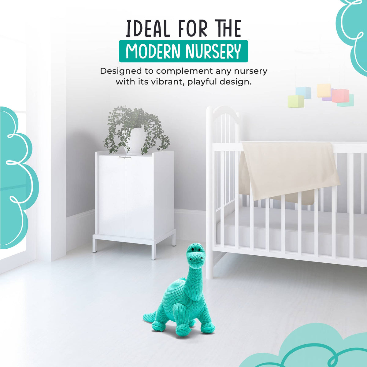 Dinosaur Teddy - Knitted Diplodocus Soft Toy Ice Blue