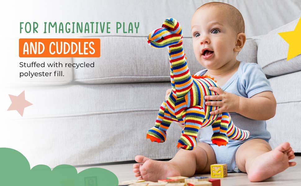Dinosaur Soft Toy, Knitted Stripe Diplodocus Teddy