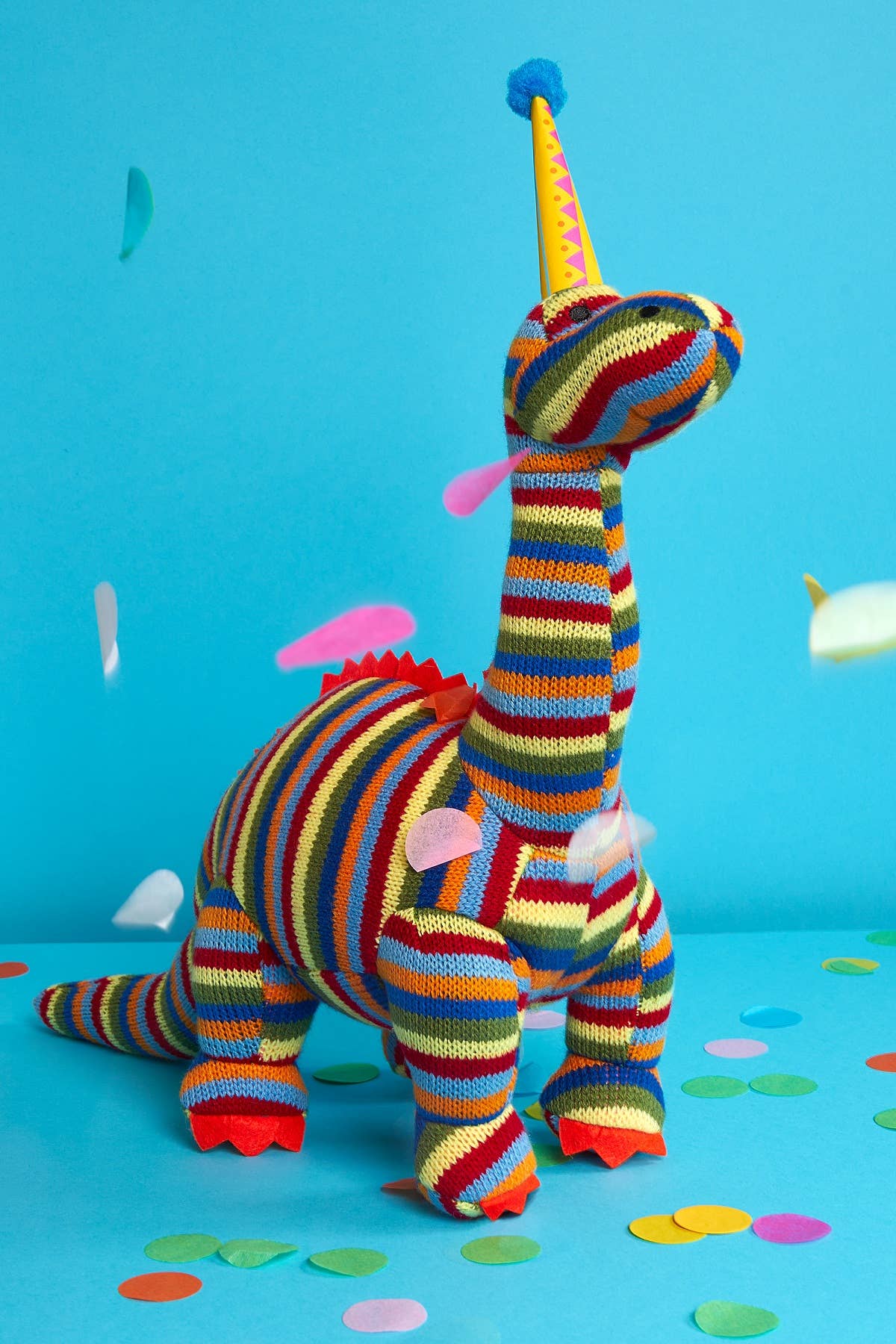 Dinosaur Soft Toy, Knitted Stripe Diplodocus Teddy