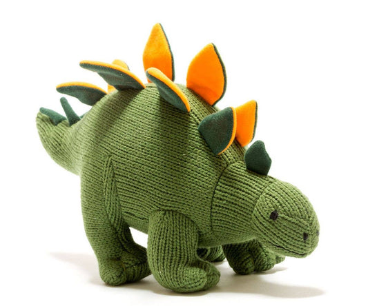 Dinosaur Soft Toy  Knitted Stegosaurus Moss Green and Orange