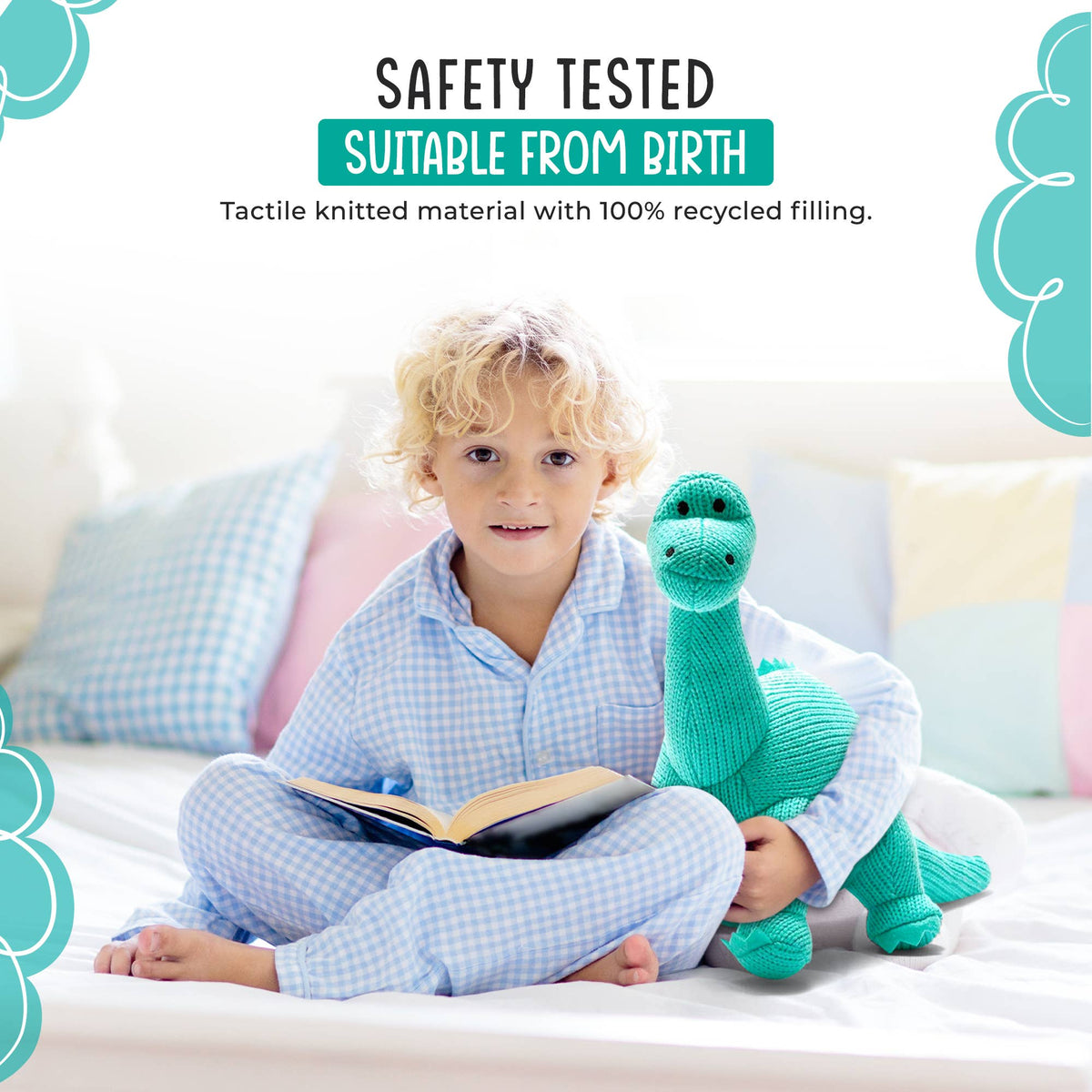 Dinosaur Teddy - Knitted Diplodocus Soft Toy Ice Blue