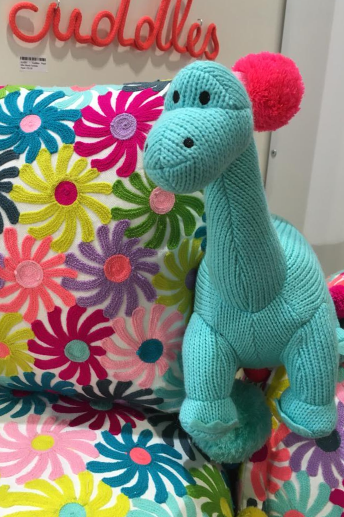 Dinosaur Teddy - Knitted Diplodocus Soft Toy Ice Blue